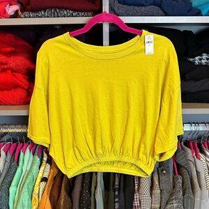 Offline by Aerie yellow dolman sleeve crew neck elastic waistband top S NWT